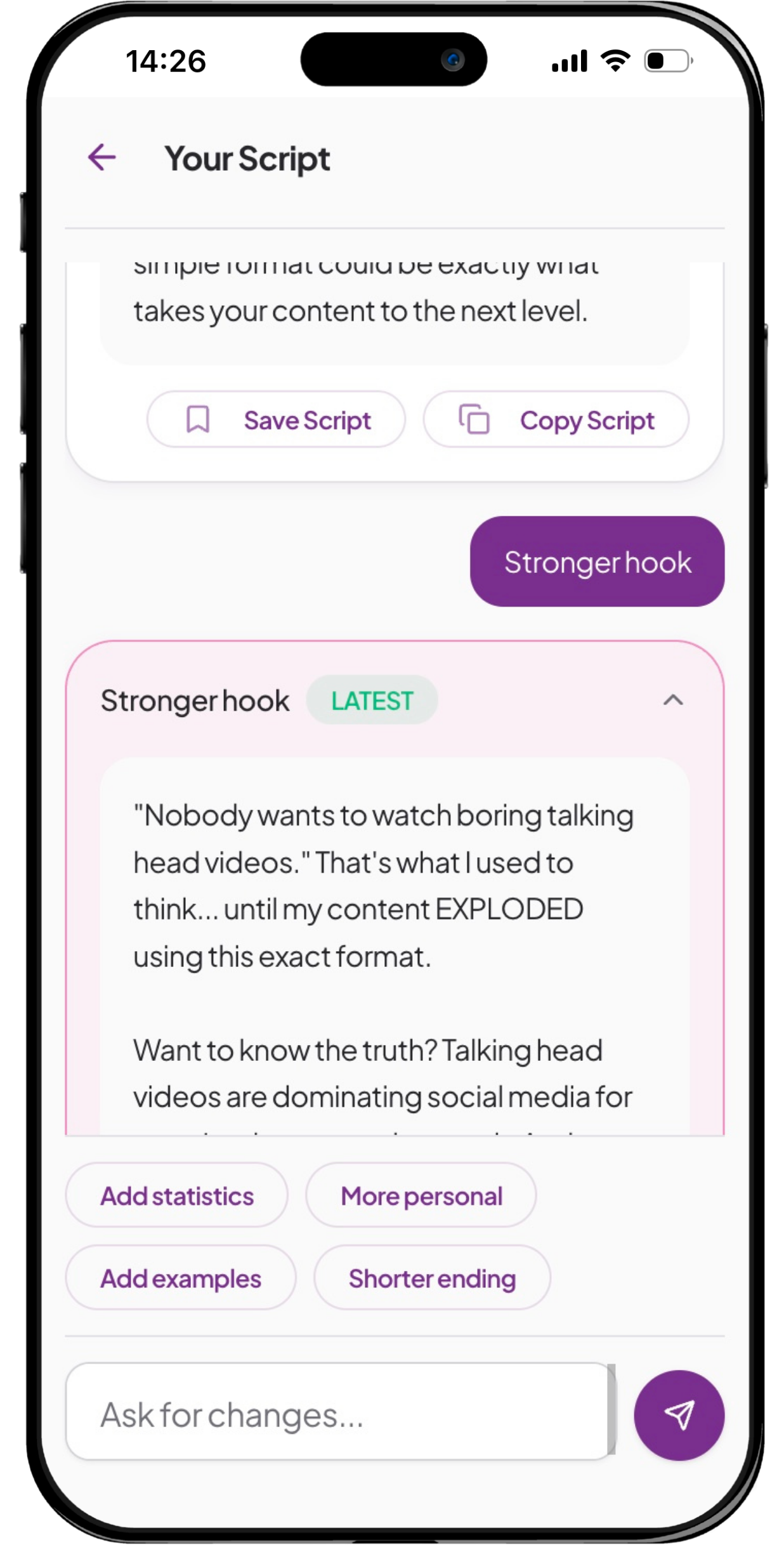 Generate scripts with AI in your voice