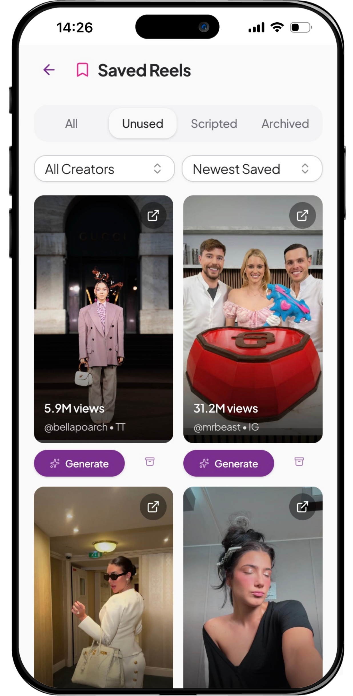 Save viral reels for inspiration